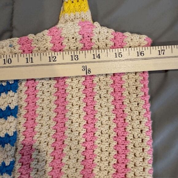 ZARA Crocheted Cotton Halter Crop Top Tank Pastel Blue Pink Yellow Size Medium - Picture 7 of 9